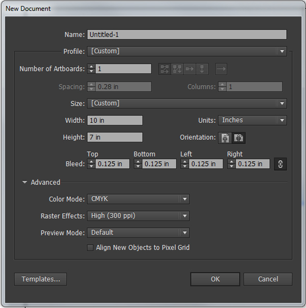 Illustrator New Document Dialogue