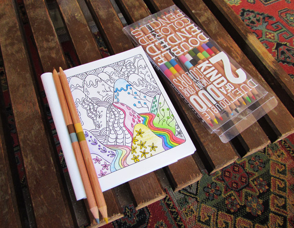Coloring Book and set of colored pencils on table |mmprint.com