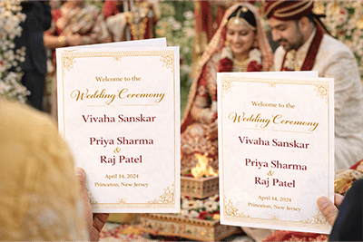 Cultural and religious ceremony custom program printing with wedding booklets held during traditional wedding celebration
